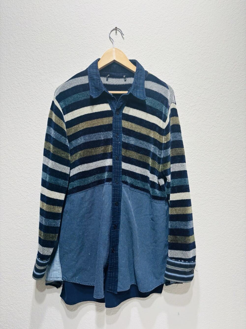 Rare Handmade Patchwork Shirt Levi’s Pockets Soft Large Long Unique Blue